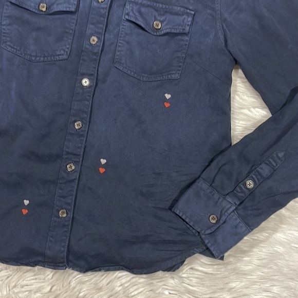 Sundry Hearts Embroidered Button Down Shirt in Sunfaded Navy - Picture 7 of 10